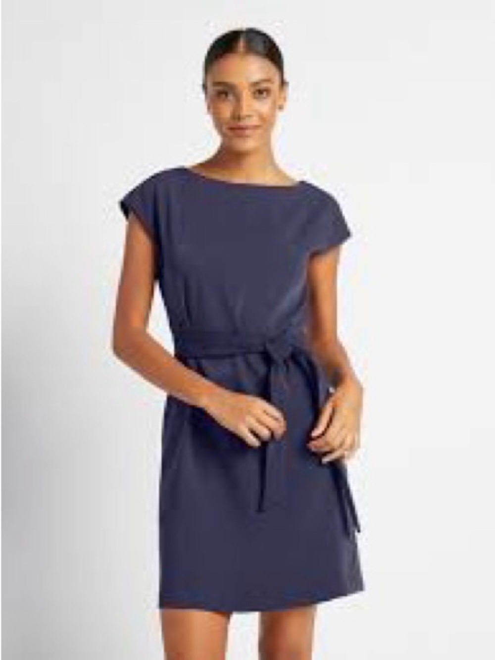 Of Mercer Riverside Dress Navy Blue Boatneck Sheath Size Medium Tie Belt